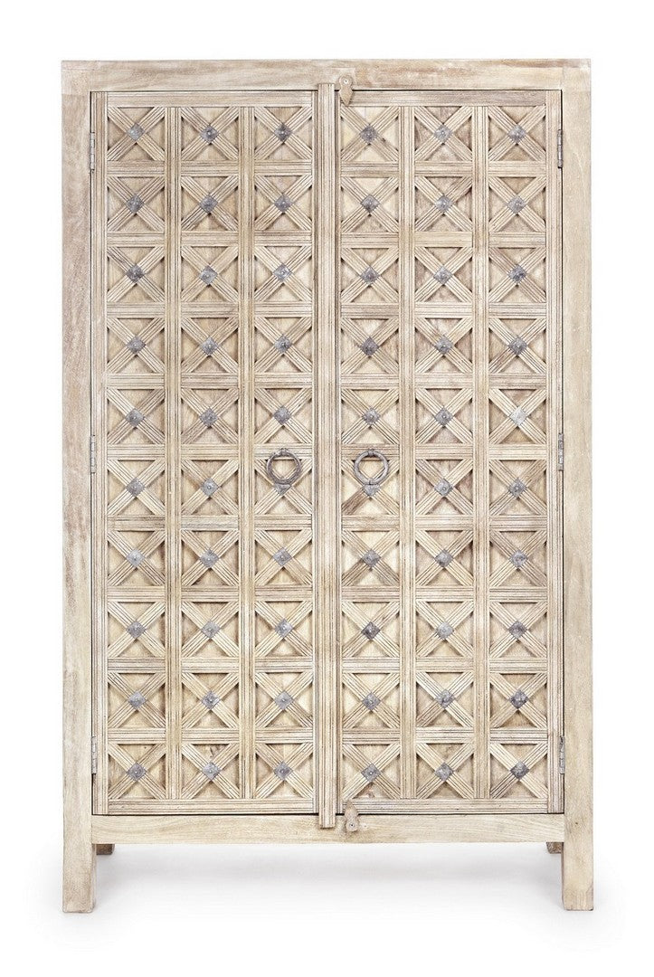 Armadietto 2 ante in legno di mango intagliate stile etnico cm 92x40x154h - immagine 2