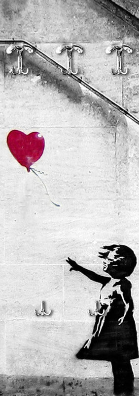 Pannello appendiabiti in legno da parete con ganci Banksy cm 46x125