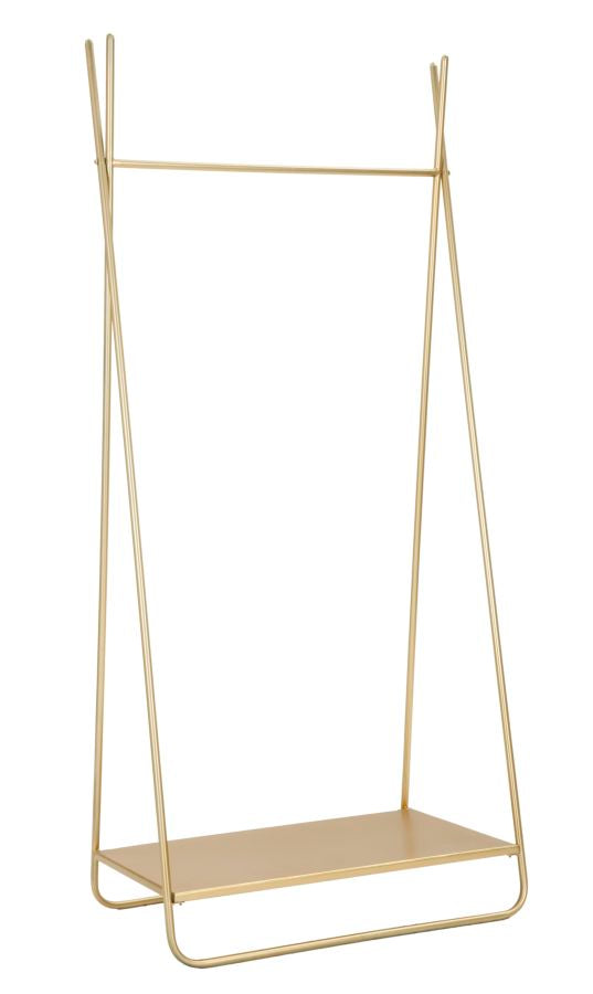 Appendiabiti moderno per ingresso con ripiano in metallo dorato cm 63x40x142h