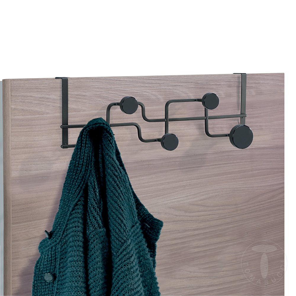 Appendiabiti per porte moderno in legno e acciaio colore nero opaco cm 50x11x16 - immagine 2