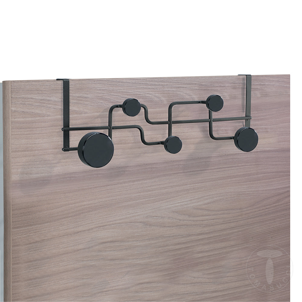 Appendiabiti per porte moderno in legno e acciaio colore nero opaco cm 50x11x16