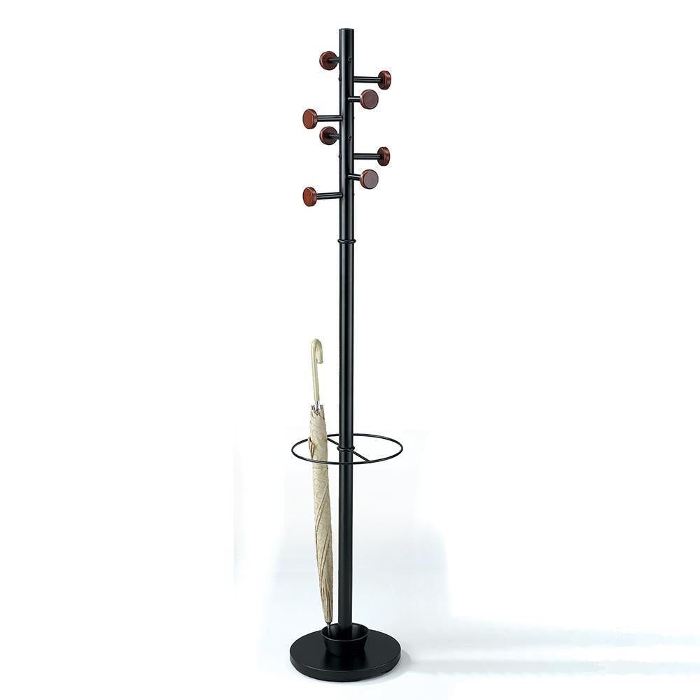 Appendiabiti in acciaio e legno massello con porta ombrelli e vaschetta raccogli gocce cm ø 31x173h