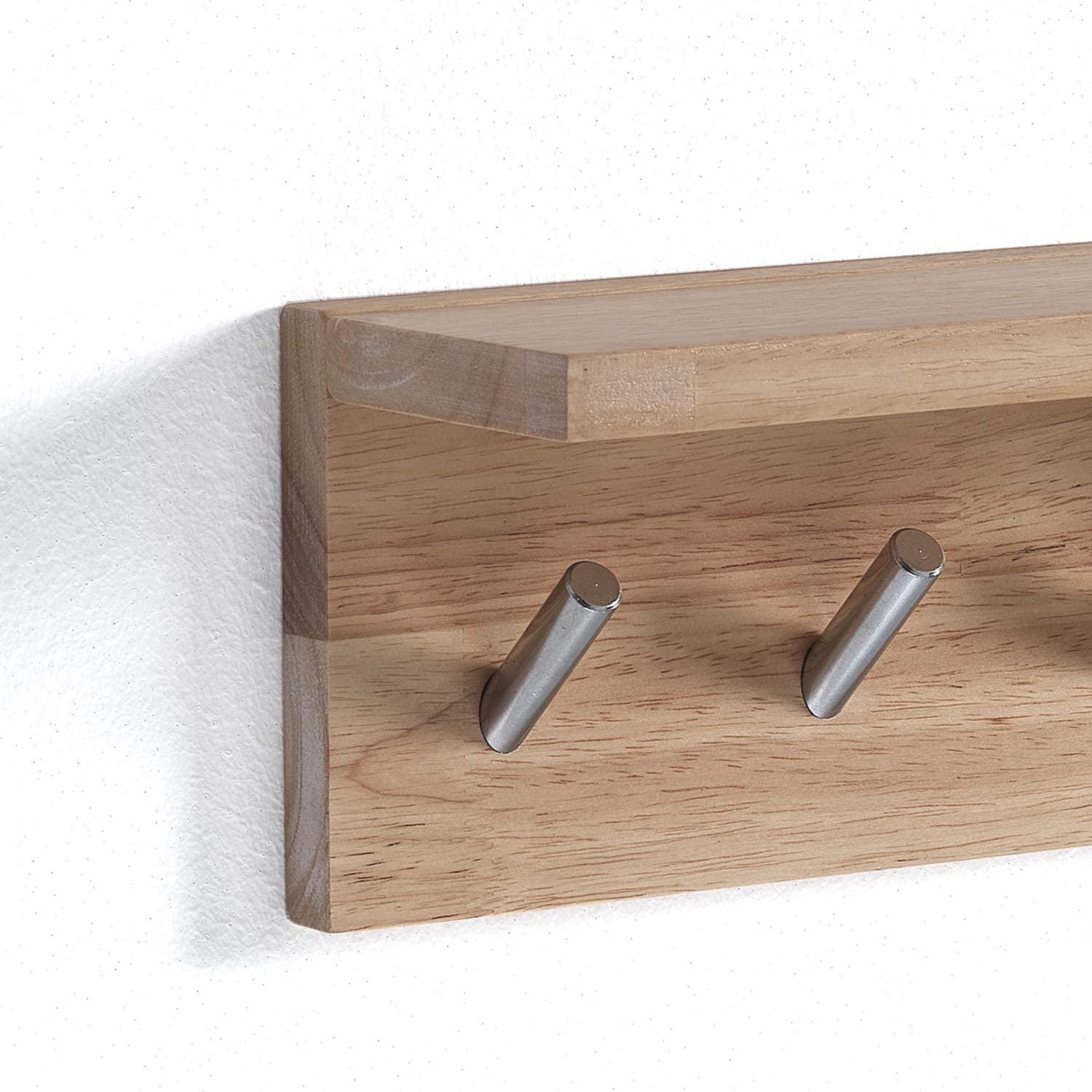 Appendiabiti da parete in legno finitura rovere con ganci in metallo cromato cm 38x10x12h - immagine 2