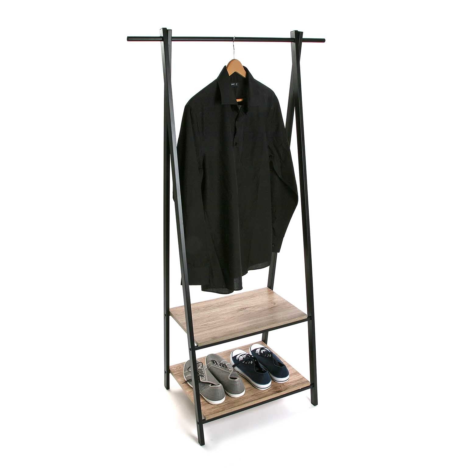 Appendiabiti per ingresso con ripiani in legno e metallo stile industriale cm 75x45x150h - immagine 2