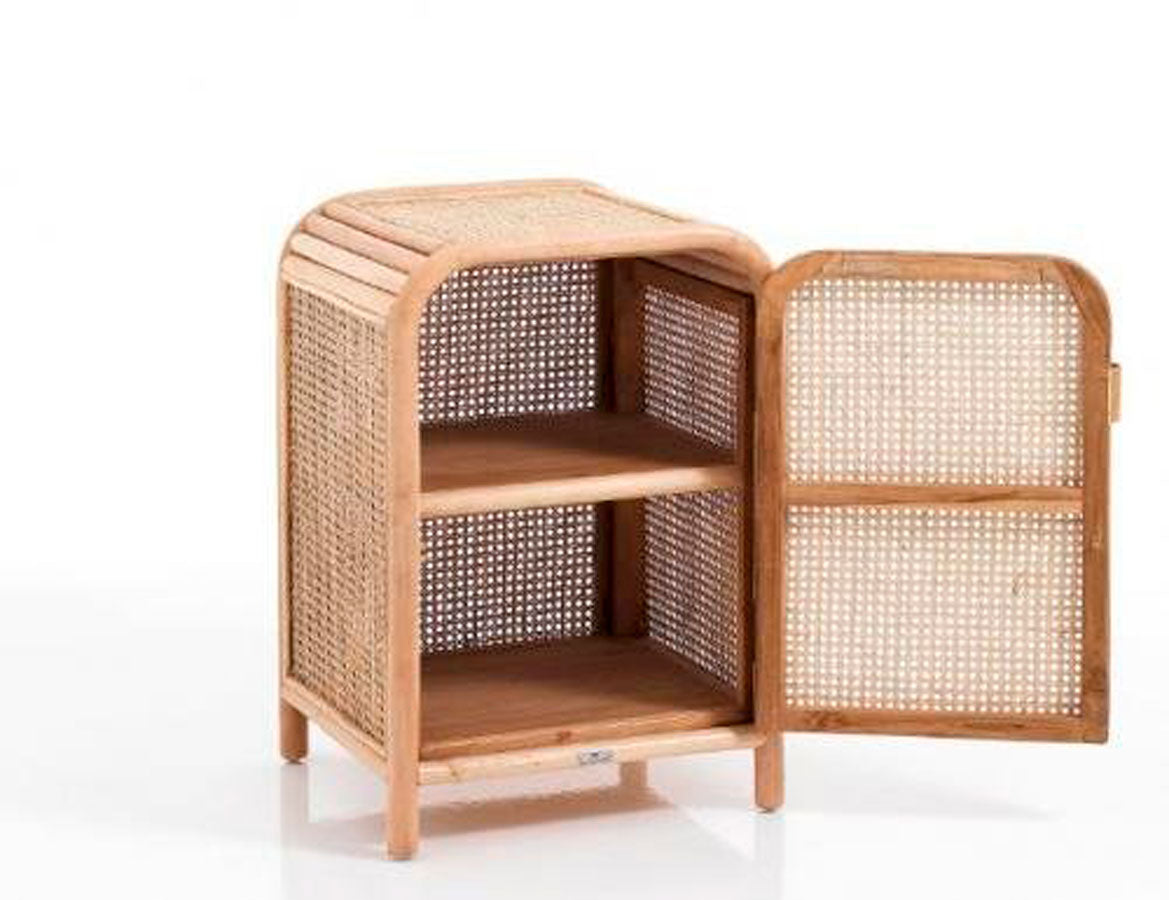 Armadietto comodino da camera in rattan 1 anta 2 ripiani cm 45x45x70h - immagine 2