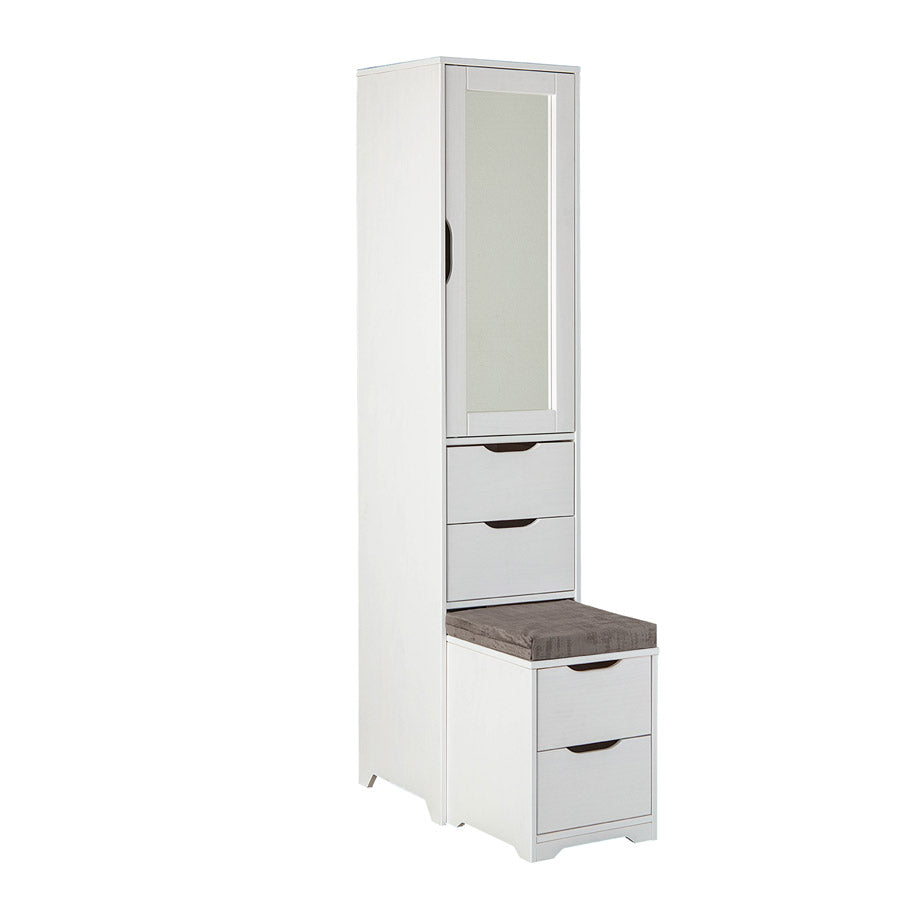 Entel - Armadio da camera 1 anta con specchio cassetti e pouf estraibile in legno cm 44x46x205h - immagine 2