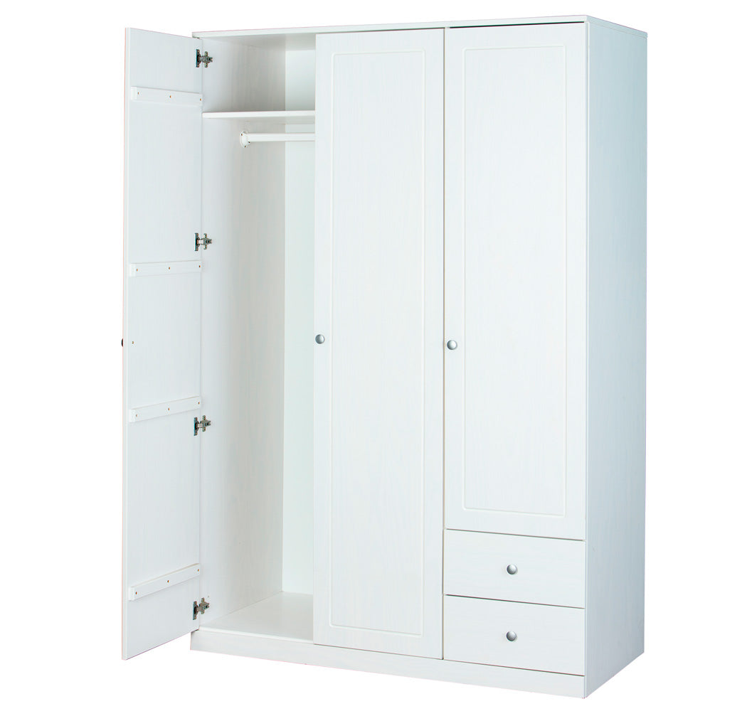 Terenzio - Armadio 3 ante moderno con 2 cassetti in legno bianco cm 138x63x205h - immagine 2
