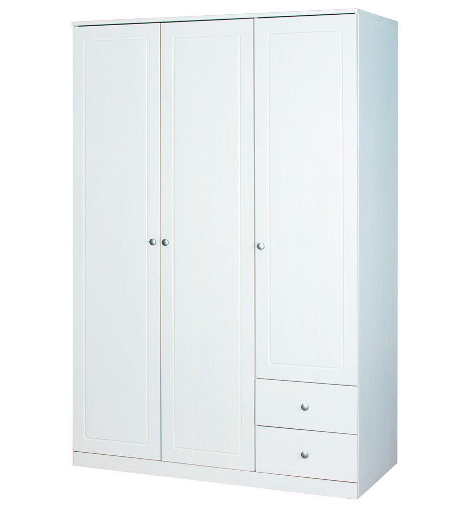 Terenzio - Armadio 3 ante moderno con 2 cassetti in legno bianco cm 138x63x205h