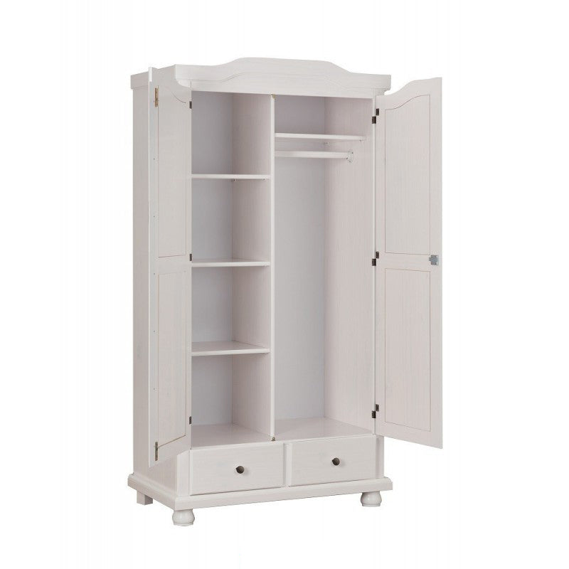 Gaspare - Armadio stile classico 2 ante con cassetti in legno massello bianco cm 104x56x200h - immagine 2