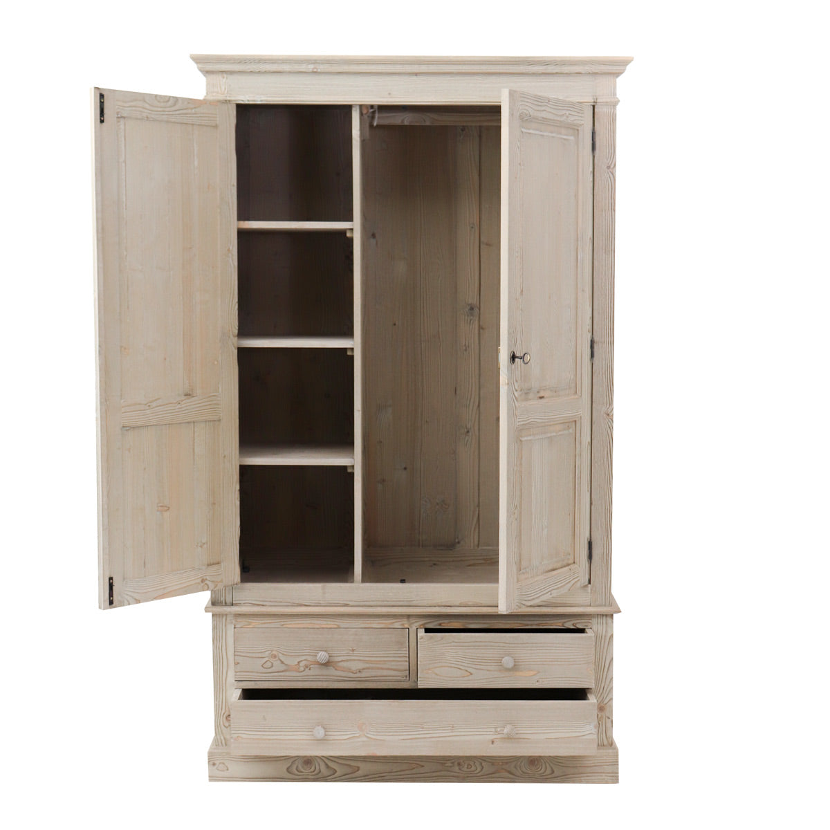 Armadio 2 ante e 3 cassetti in legno massello stile country cm 120x59x200h - immagine 2