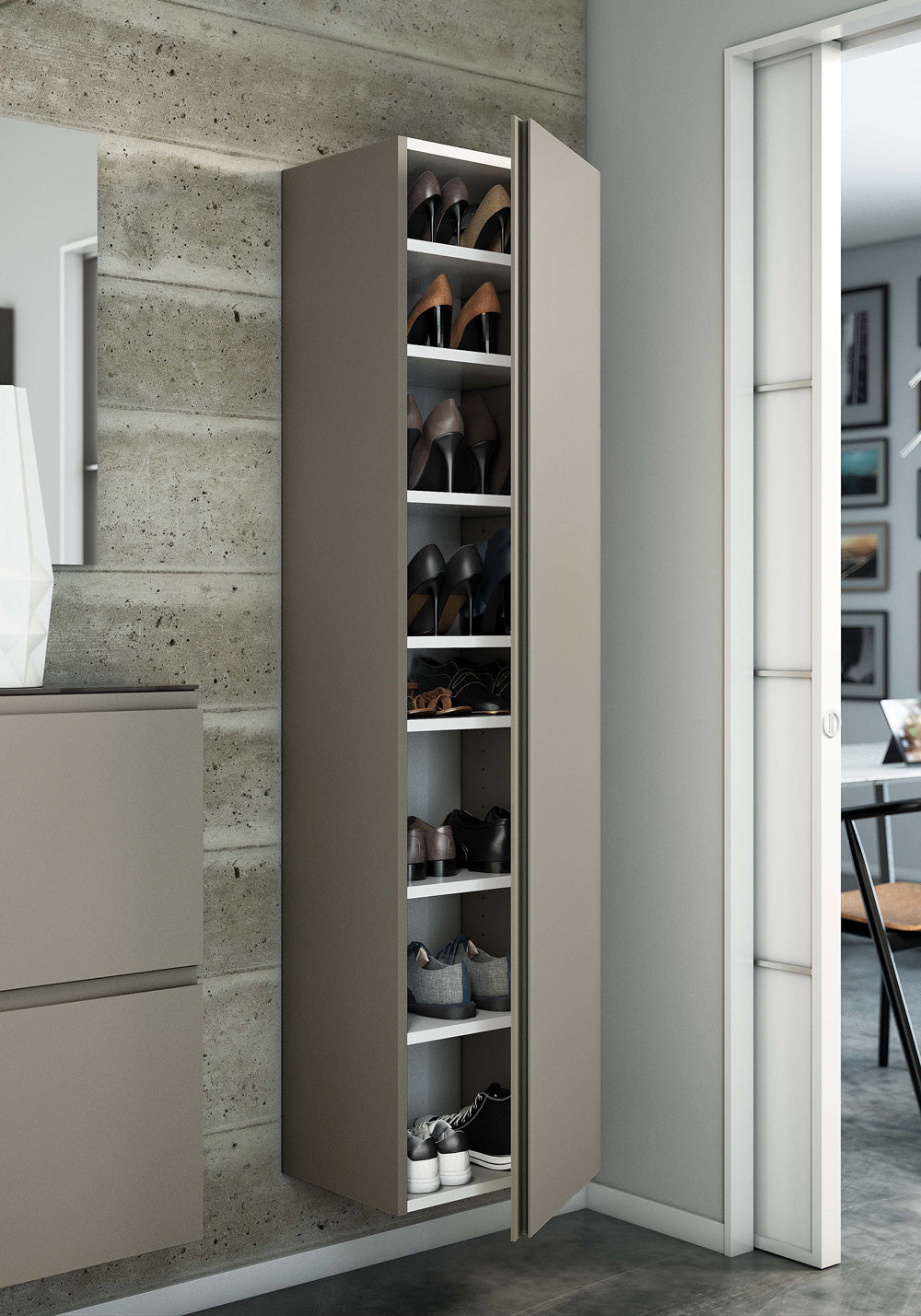 Armadio 1 anta moderno sospeso con ripiani interni in legno cm 40x33x165h - vari colori - immagine 2