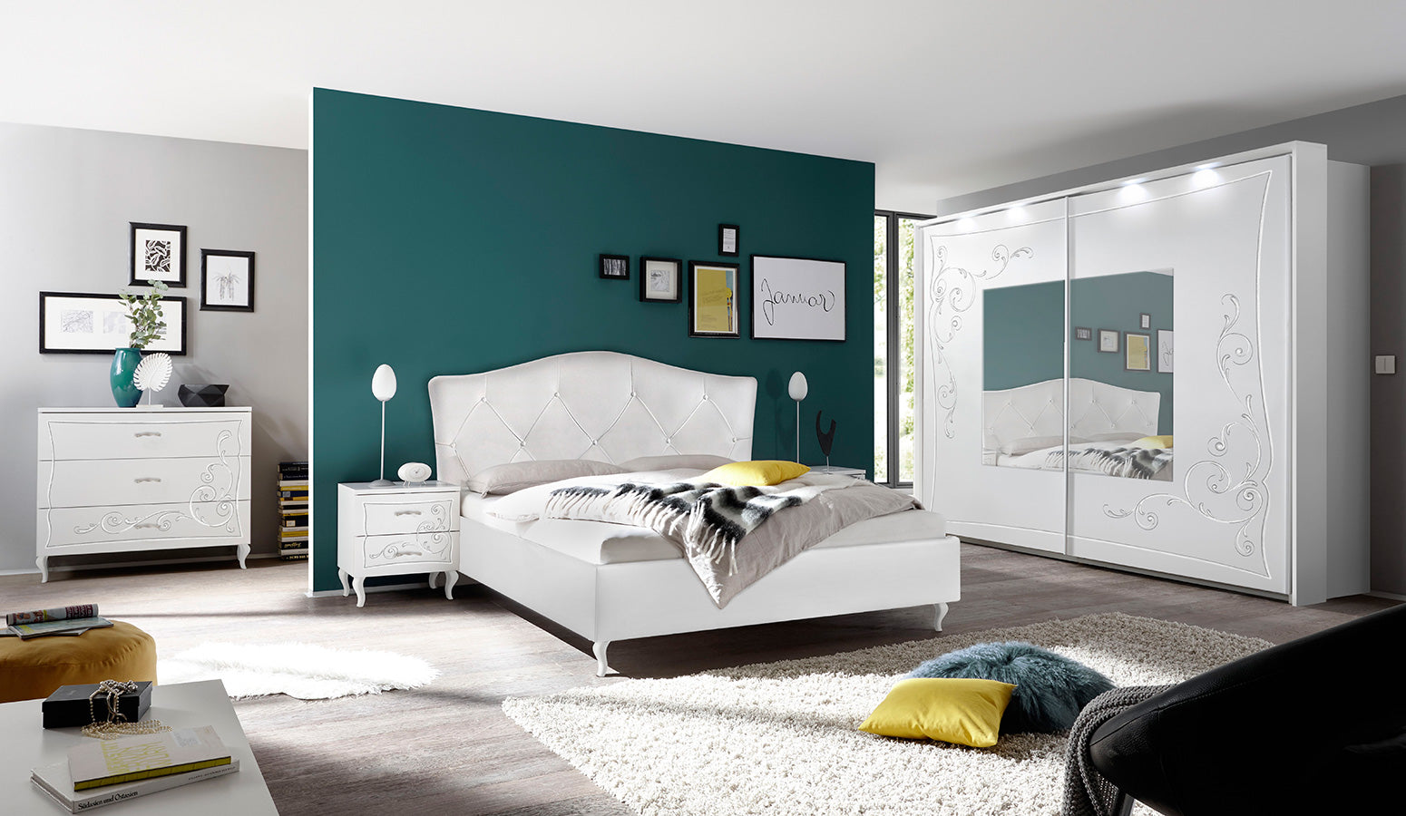 Eracleo - Armadio scorrevole colore bianco ante serigrafate con specchio cm 243x58x230h - immagine 2