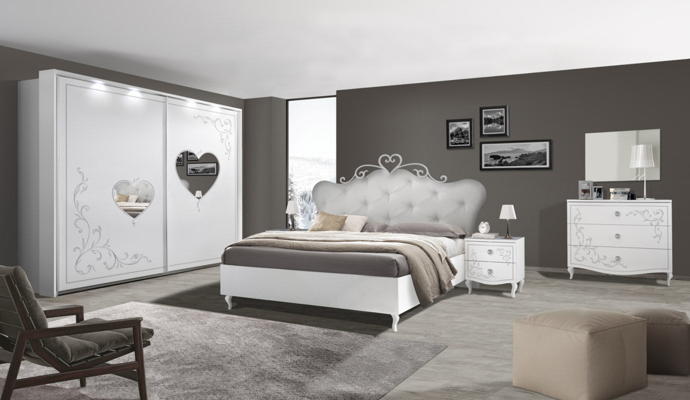 Lovely - Camera completa matrimoniale design classico in legno colore bianco