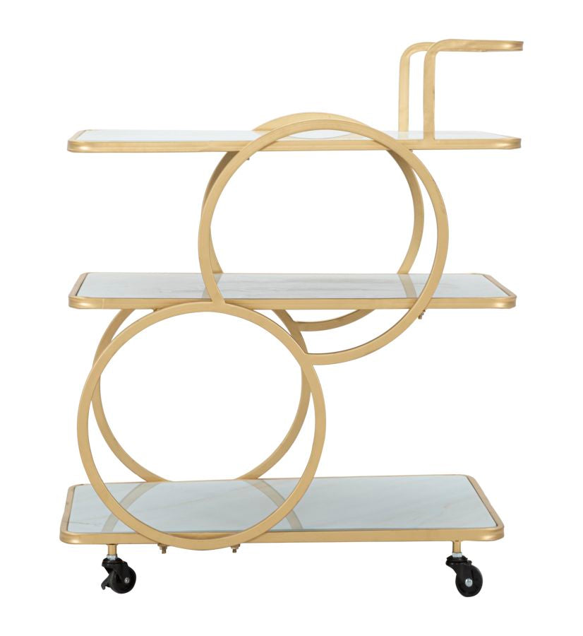 Carrello portavivande 3 ripiani in vetro struttura in metallo dorato cm 64x46x79h - immagine 2