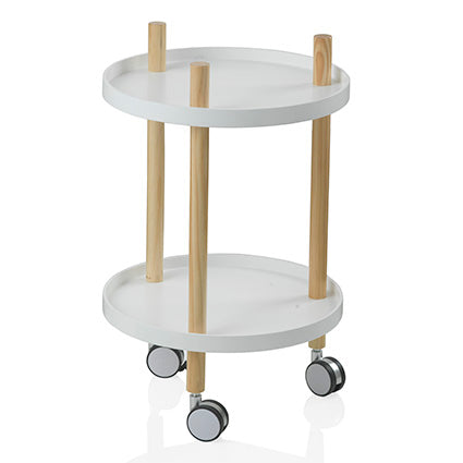 Carrello portavivande tondo moderno in legno due ripiani cm Ø 40x63h