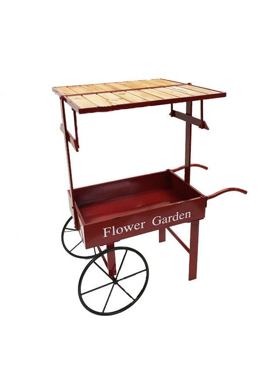 Porta piante carriola in metallo con tettuccio in legno cm 103x60x108h - vari colori - immagine 2