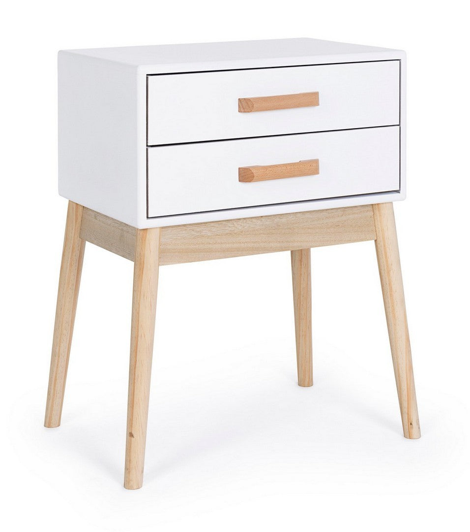 Comodino alto cassettiera 2 cassetti moderna in legno bianco e naturale cm 43x30x58h