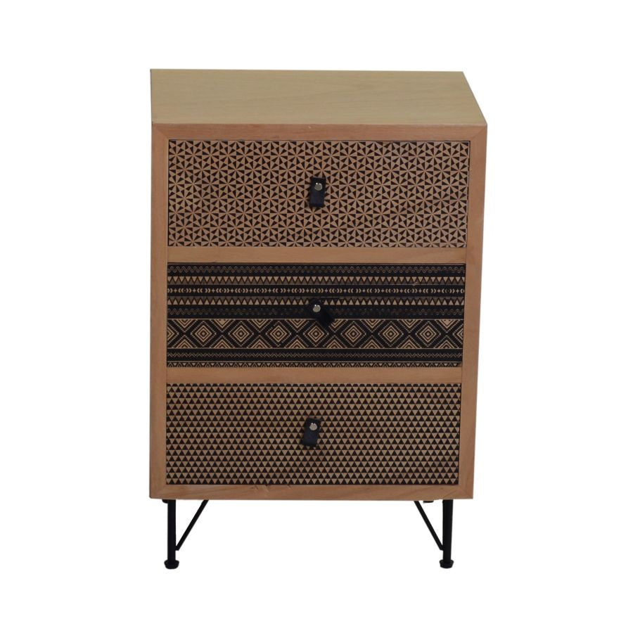 Cassettiera vintage 3 cassetti in legno decorato gambe in metallo cm 40x30x61h - immagine 2