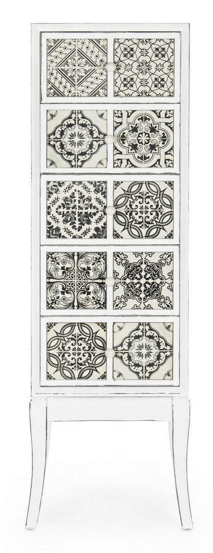 Cassettiera in legno 5 cassetti con inserti in ceramica decorati cm 40x32x131h - immagine 2