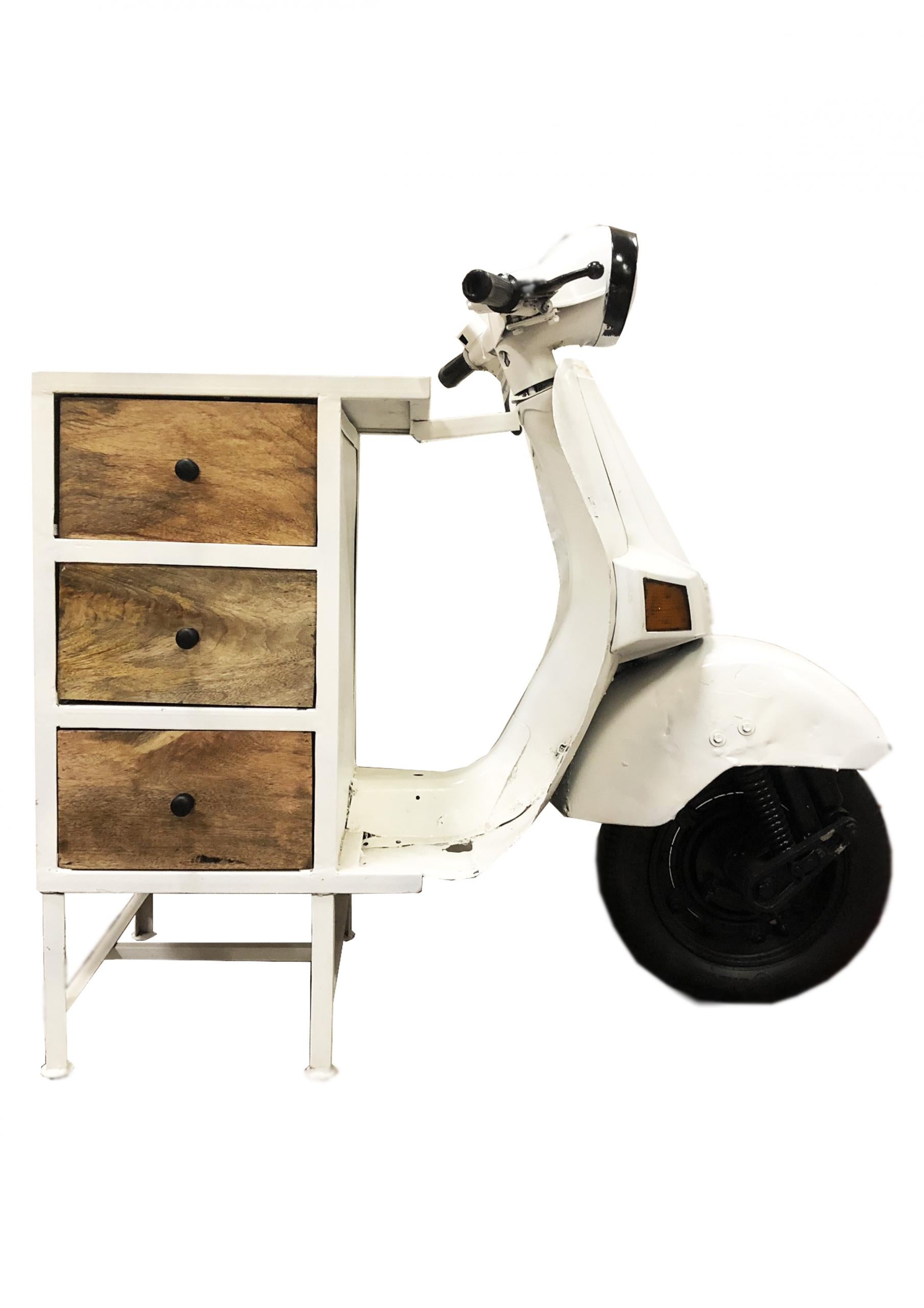 Cassettiera industrial vintage modello vespa in metallo bianco 3 cassetti in legno cm 68x130x105h - immagine 2