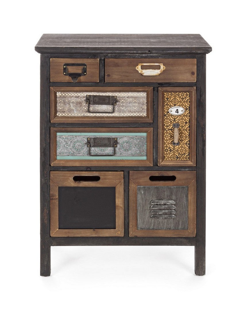 Cassettiera stile industrial in legno con 7 cassetti decorati cm 54x35x77h - immagine 2
