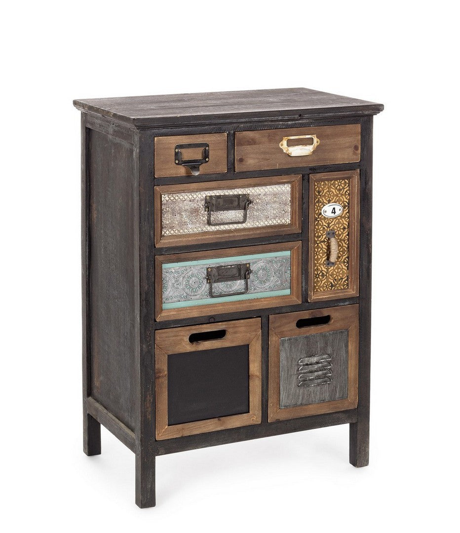 Cassettiera stile industrial in legno con 7 cassetti decorati cm 54x35x77h