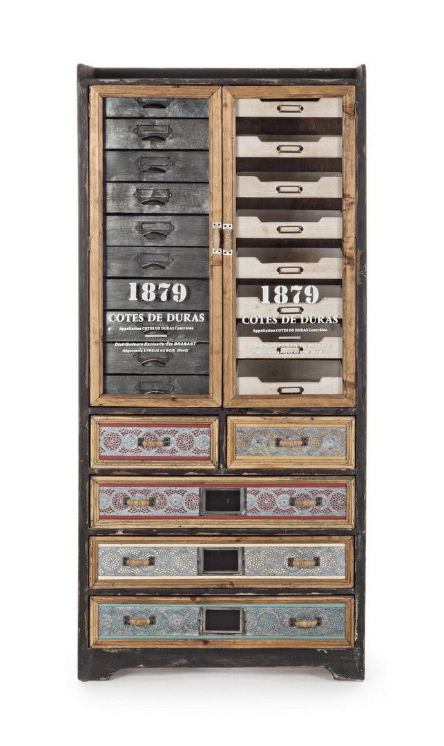 Mobile cassettiera stile industriale in metallo e legno cm 65x37x146h - immagine 2