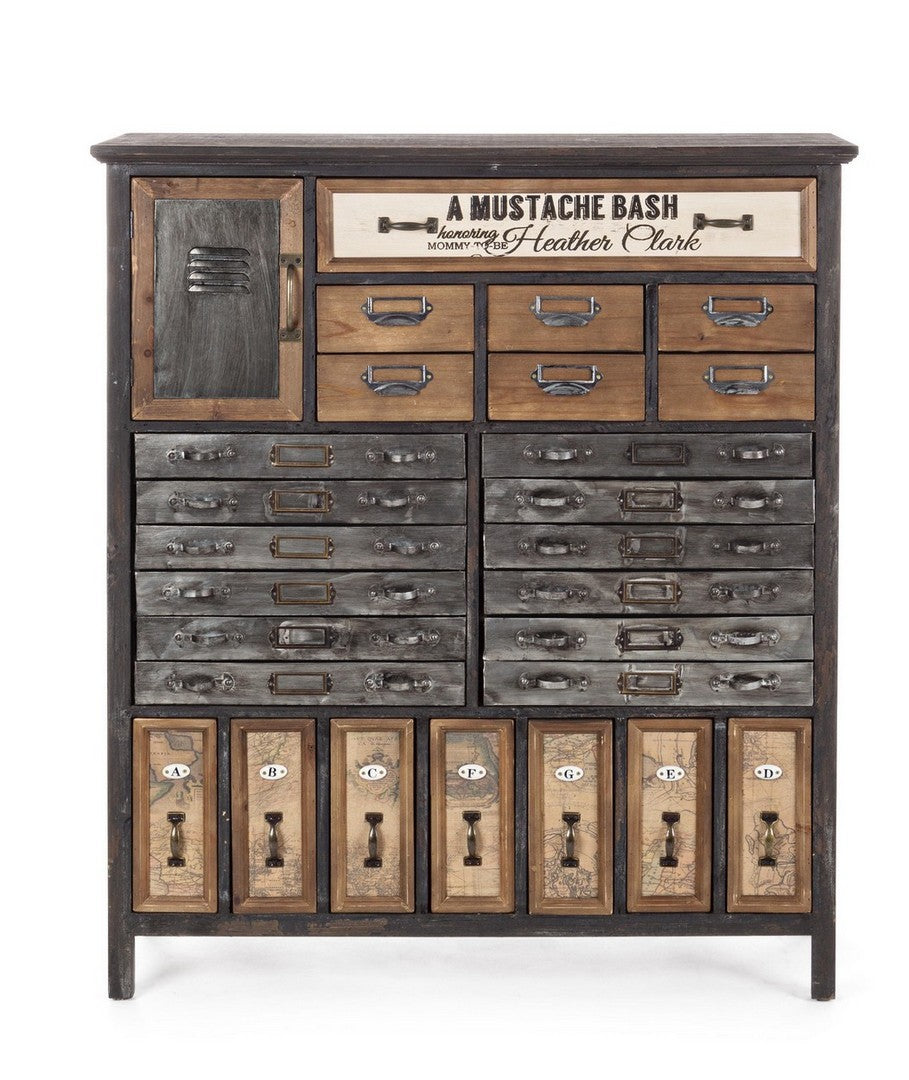 Cassettiera in legno e metallo 26 cassetti con anta stile industriale cm 95x34x113h - immagine 2