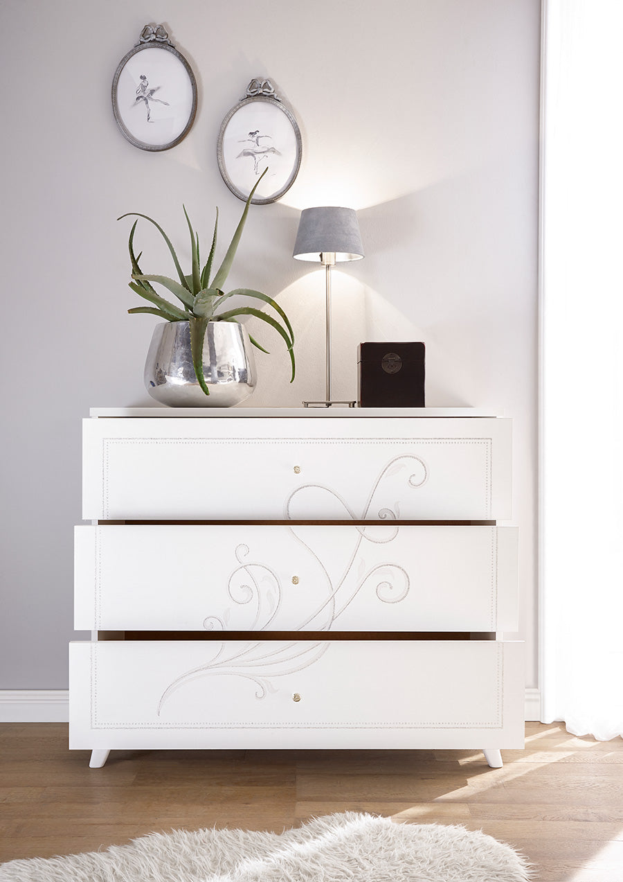 Dedalo - Comò cassettone da camera 3 cassetti in legno con serigrafia cm 104x45x92h - immagine 2