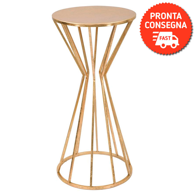 Tavolino da salotto colonnina in metallo colore oro effetto anticato cm Ø 38x80h - immagine 2