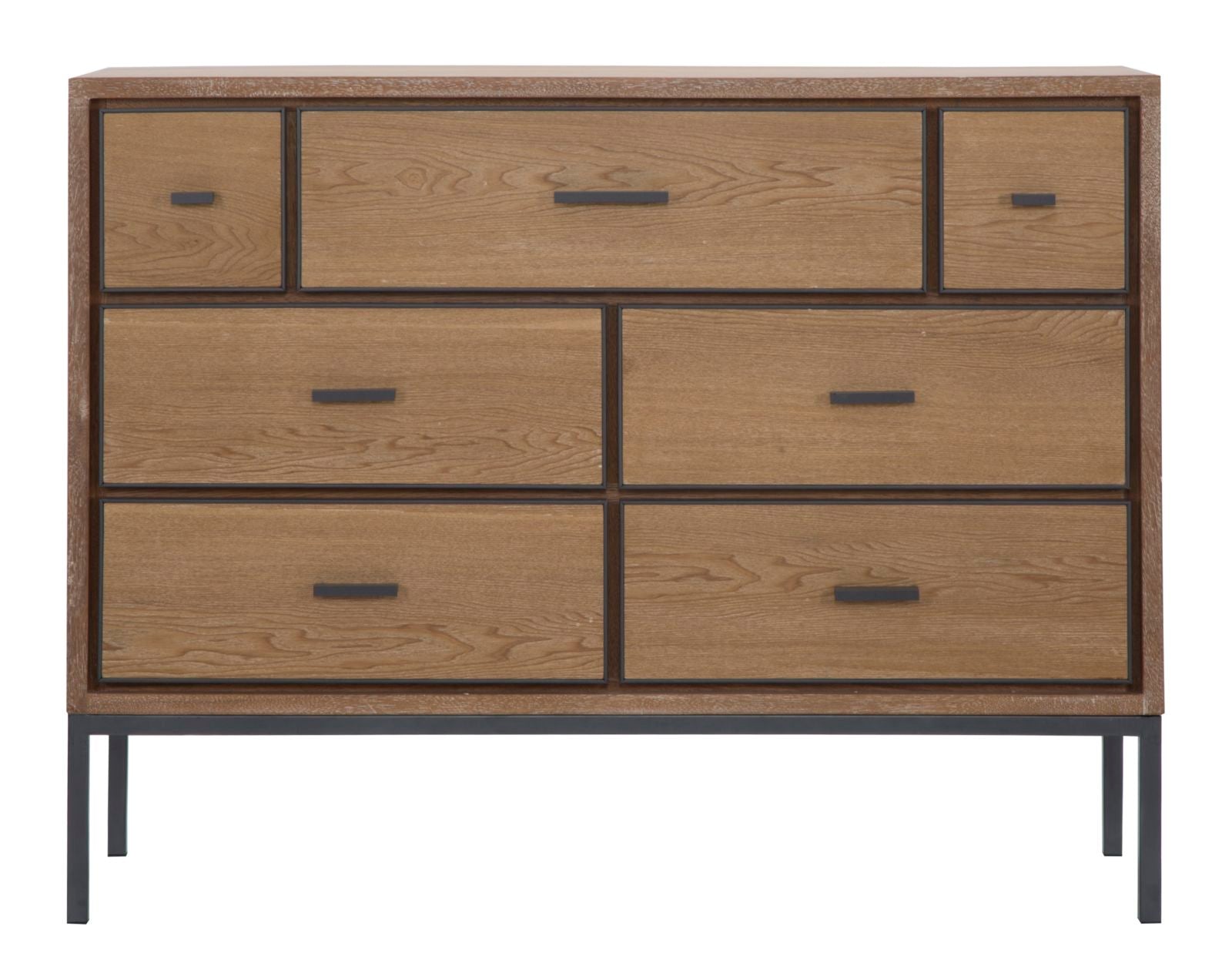 Comò cassettiera 7 cassetti in legno di abete naturale inserti colore nero cm 105x38x82h - immagine 2