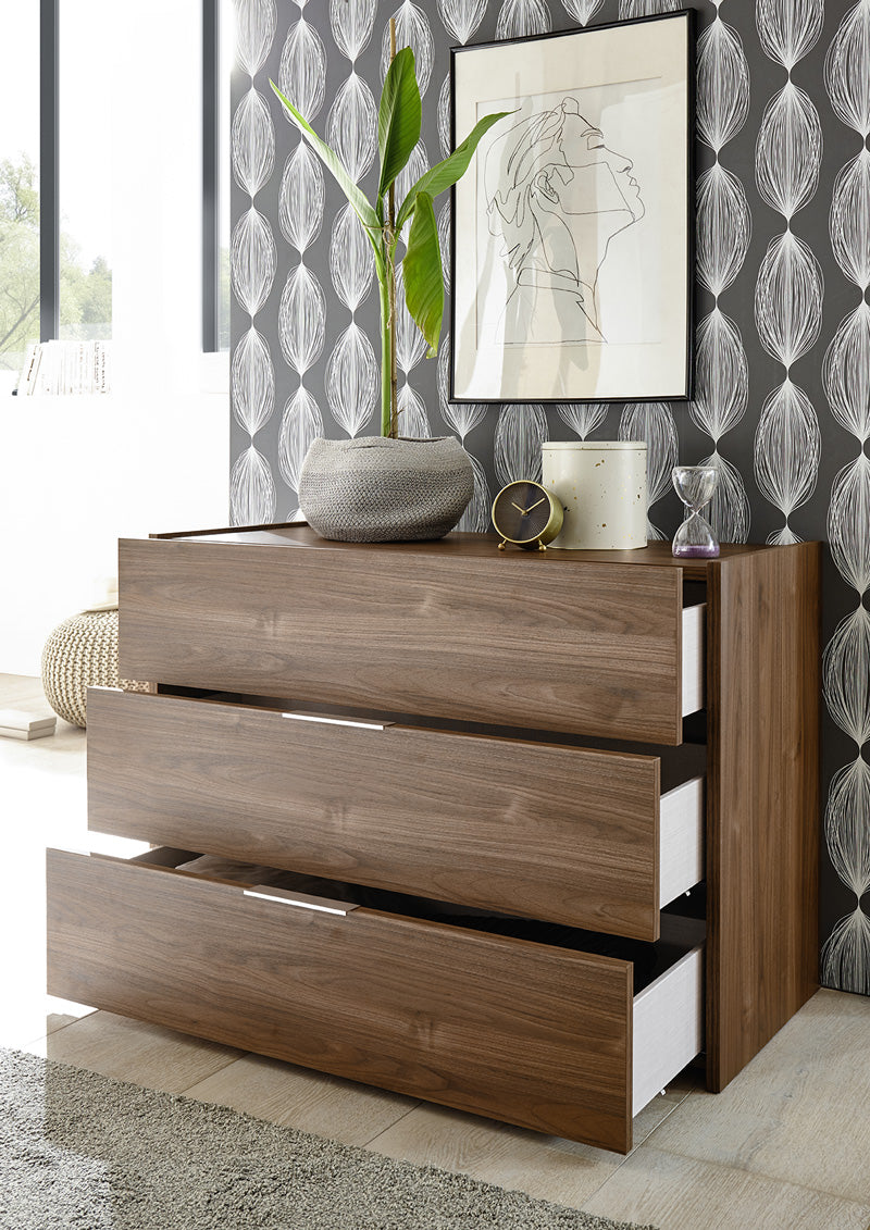 Nirmala - Cassettiera comò da camera 3 cassetti in legno noce cm 111x50x79h - vari colori - immagine 2