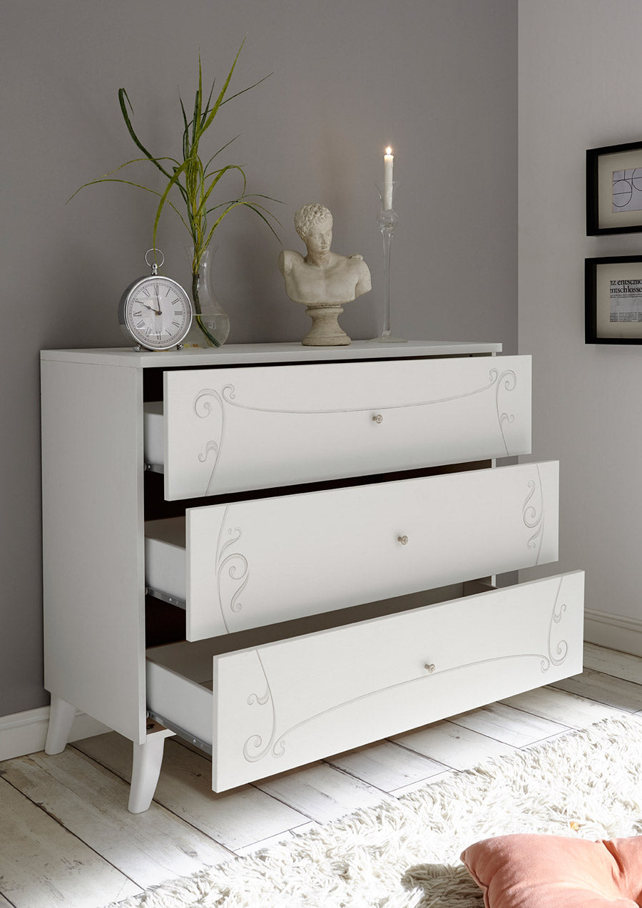 Canfora - Comò cassettone 3 cassetti in legno bianco con serigrafie cm 104x45x92h - immagine 2