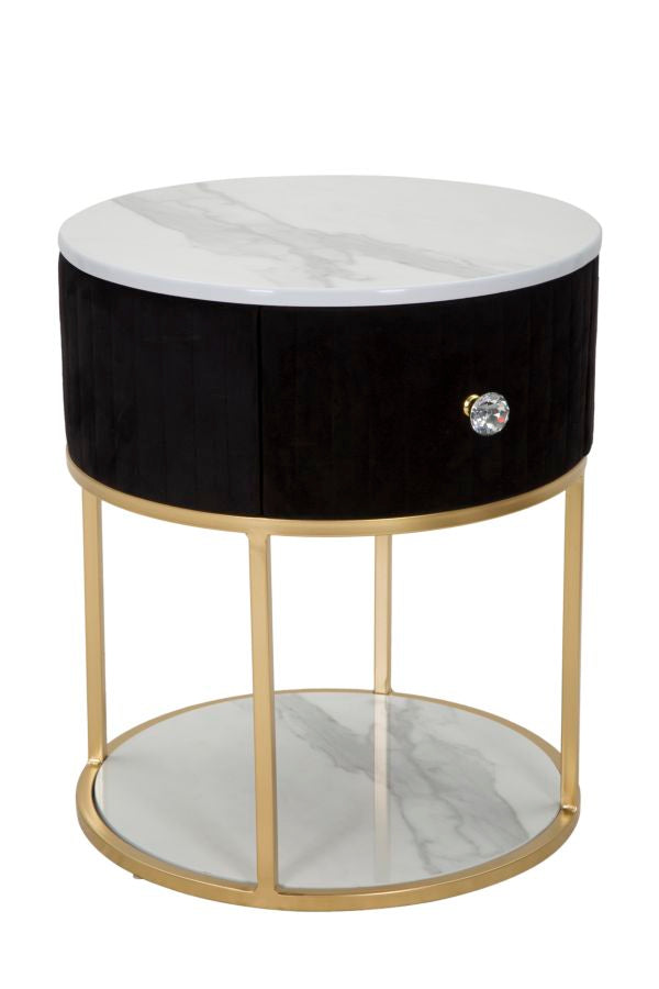 Comodino tondo design in metallo dorato e tessuto cm 42x48 - vari colori - immagine 2