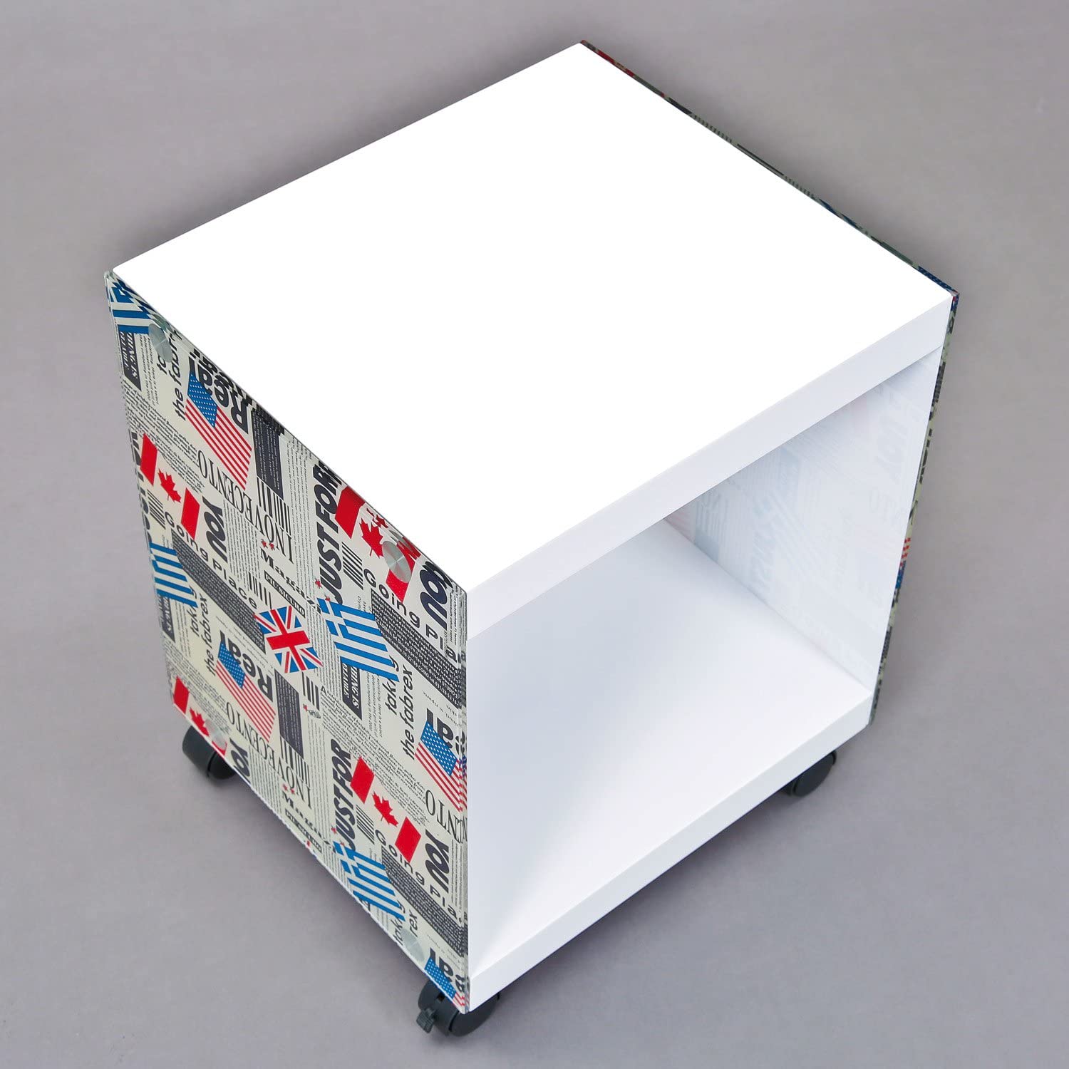 Flag - Tavolino cubo comodino da camera in legno e vetro serigrafato cm 38x35x46h - immagine 2