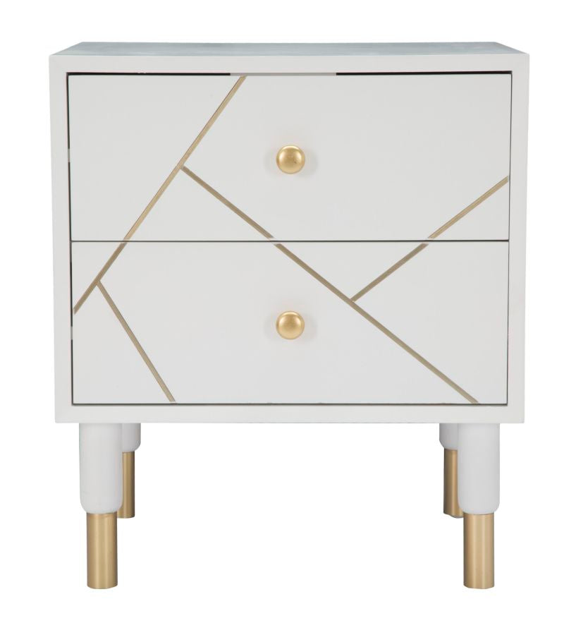 Comodino moderno 2 cassetti in legno colore bianco e metallo dorato cm 45x50x51h - immagine 2