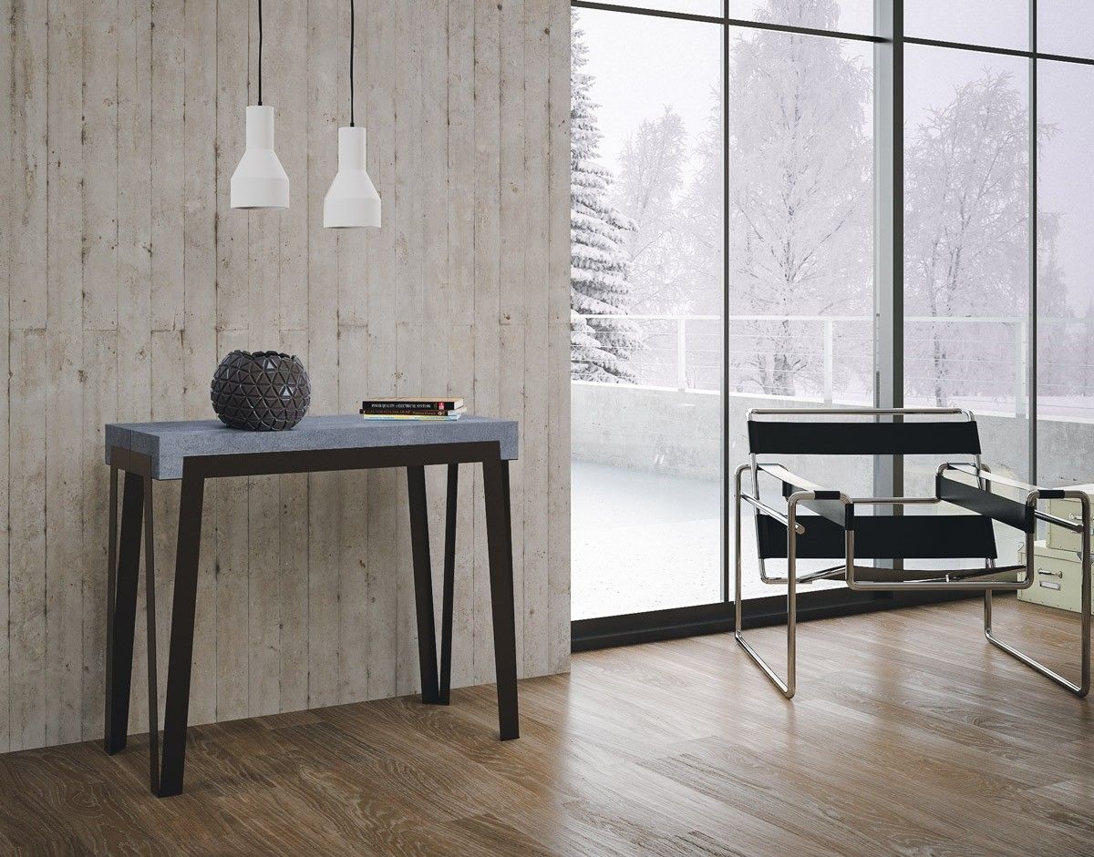 Rio - Tavolo consolle allungabile design moderno cm 90x40/300x77h - Cemento