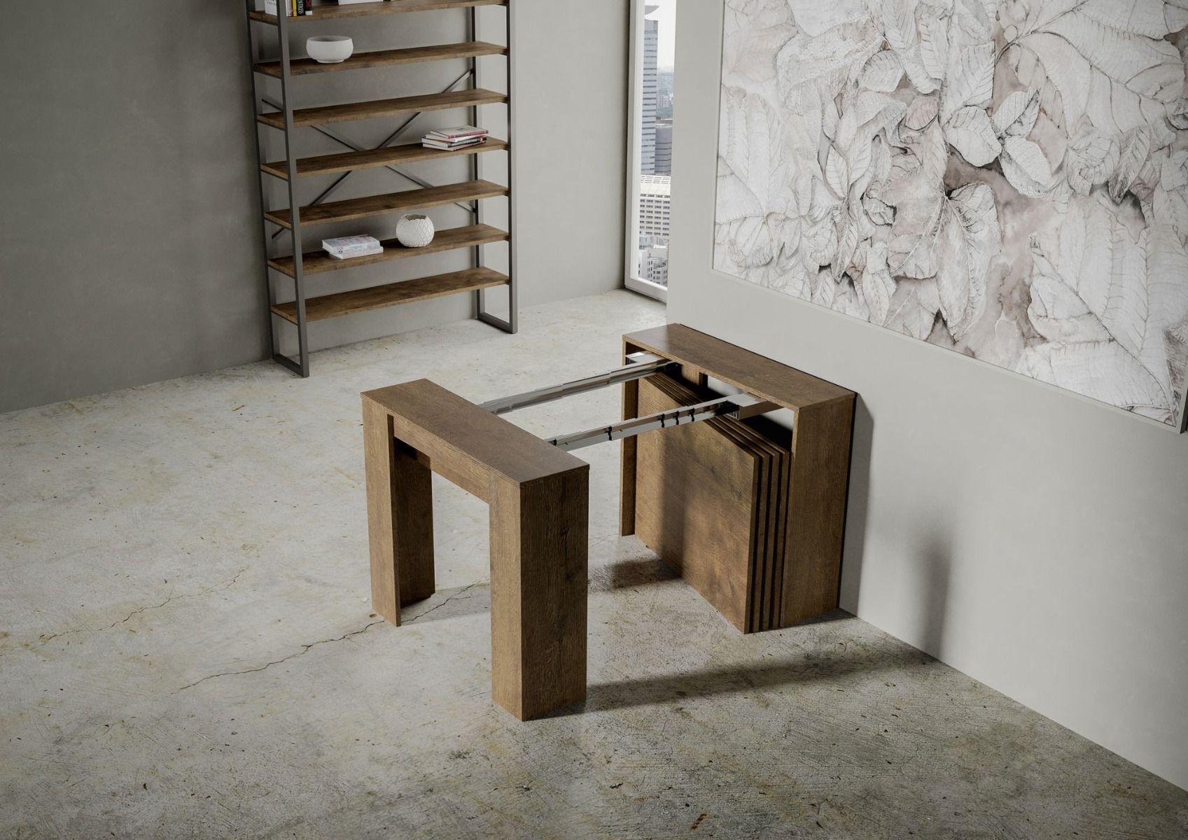 Venus - Consolle allungabile con porta allunghe in legno colore noce cm 90x48/296x77h - immagine 2