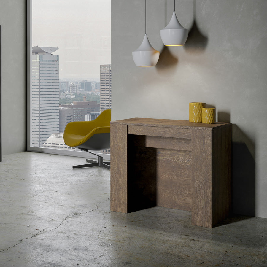 Venus - Consolle allungabile con porta allunghe in legno colore noce cm 90x48/296x77h