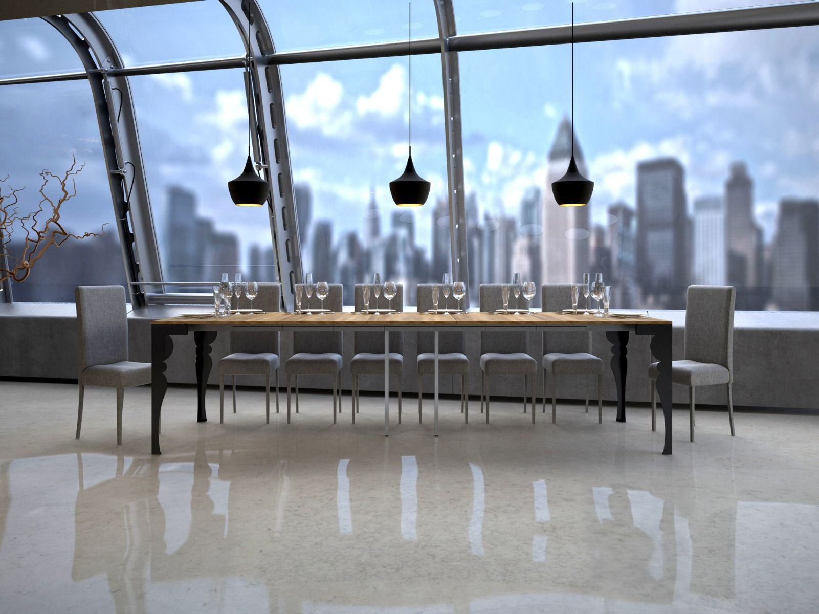 Rayan Evolution - Consolle allungabile gambe sagomate in metallo piano quercia cm 90x40/300x77h - immagine 2