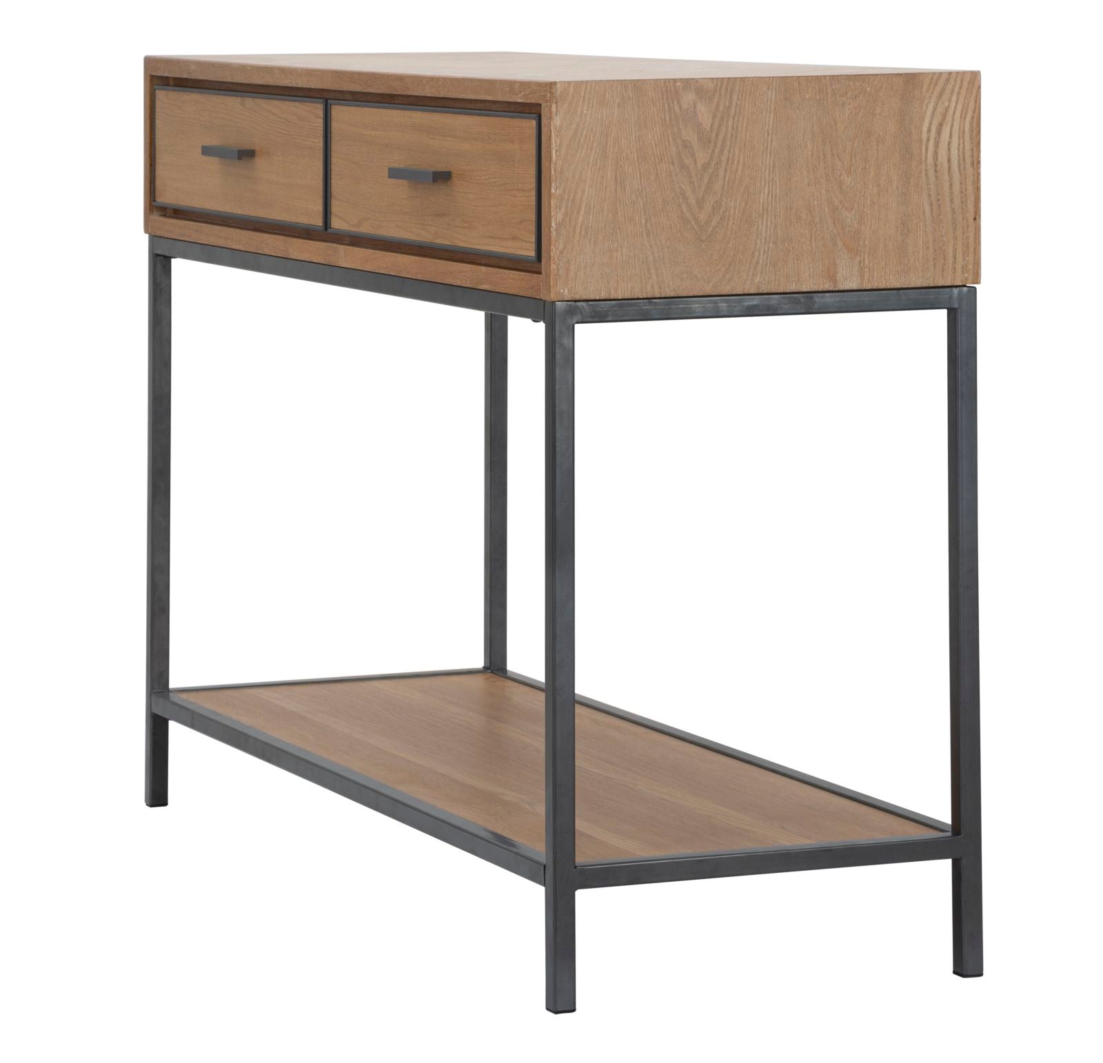 Consolle 2 cassetti e ripiano in legno naturale con profili nero cm 110x40x80h - immagine 2