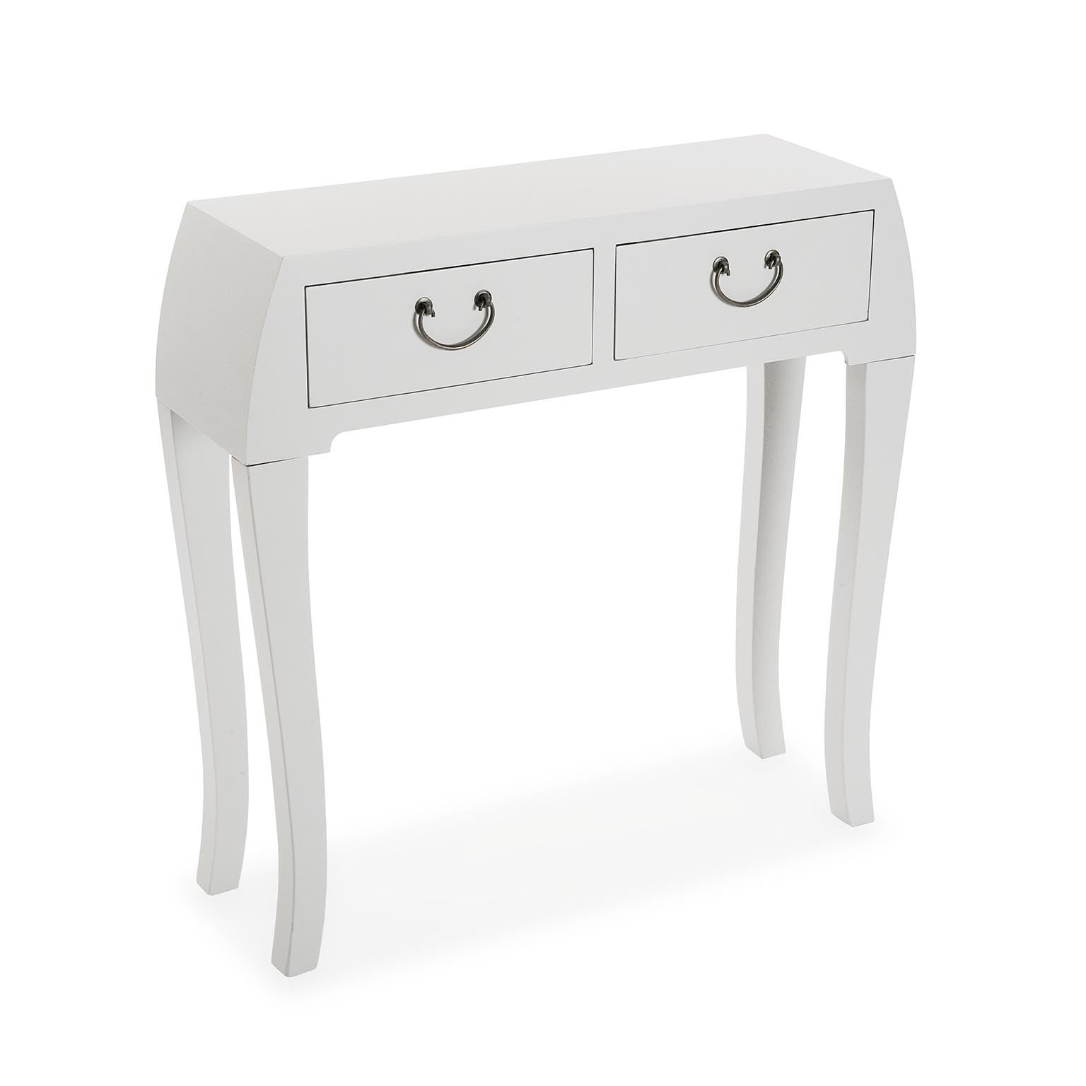 Consolle da ingresso in legno stile classico con 2 cassetti colore bianco cm 80x25x80h