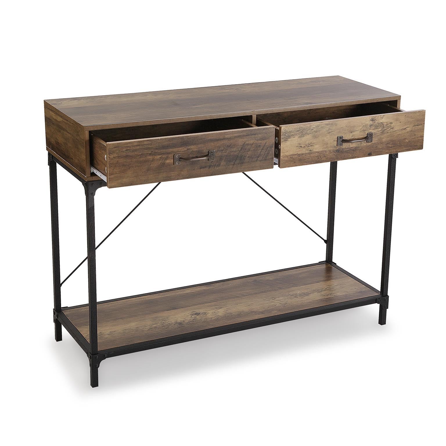 Consolle da ingresso industrial in legno base in metallo con cassetti e ripiani cm 100x35x76h - immagine 2