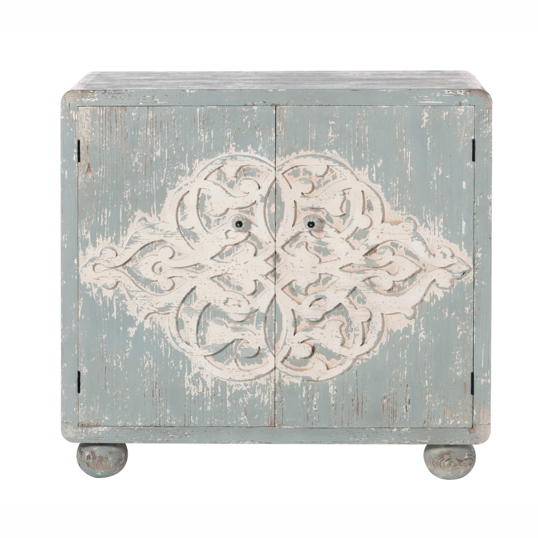 Mobile credenza 2 ante decorate in legno invecchiato cm 97x38x94h