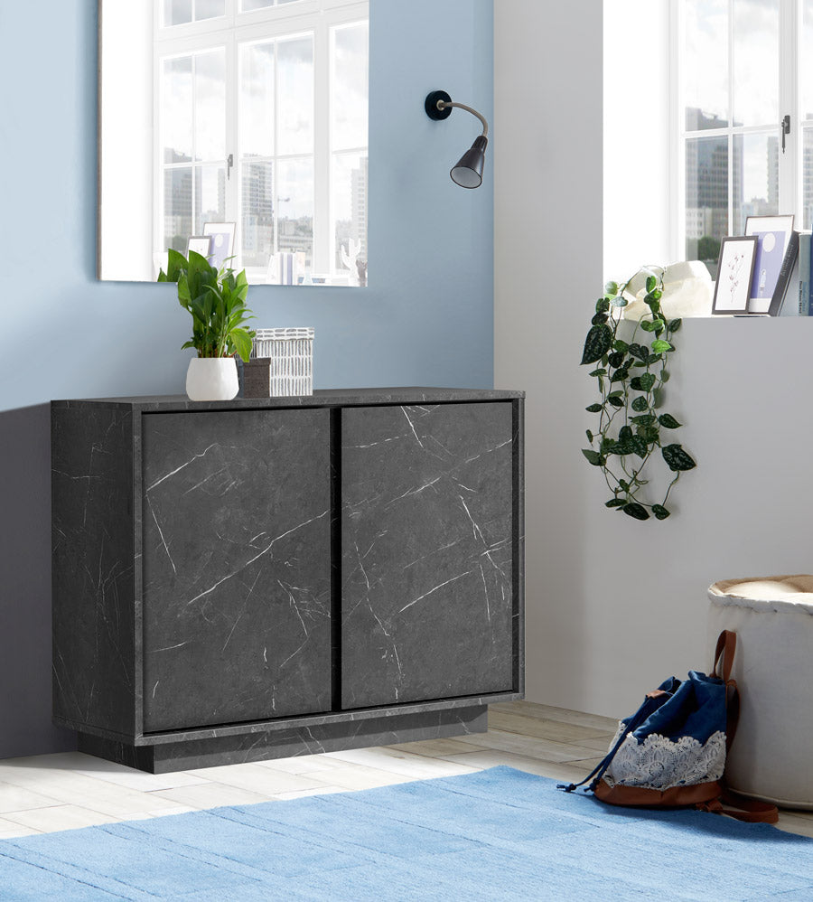 Annika - Credenza mobile 2 ante in legno effetto marmo cm 92x43x79h - vari colori
