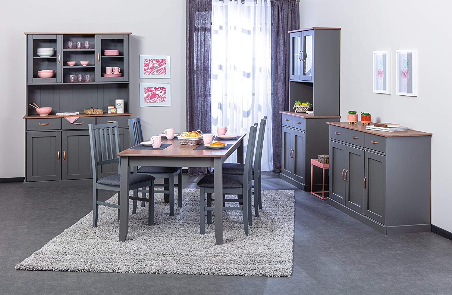 Adelasia - Set da 2 Sedia classica in legno massello grigio e tessuto cm 44x47x95h - immagine 2