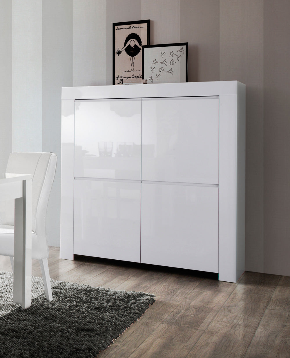 Sesana - Sala pranzo moderna credenza madia e tavolo bianco lucido - immagine 2
