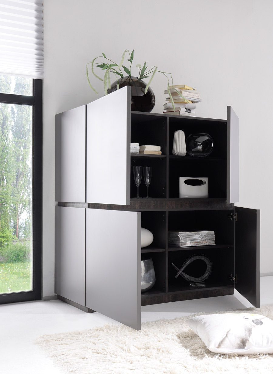 Megan - Credenza alta 4 ante moderna in legno grigio opaco cm 123x51x127h - vari colori - immagine 2