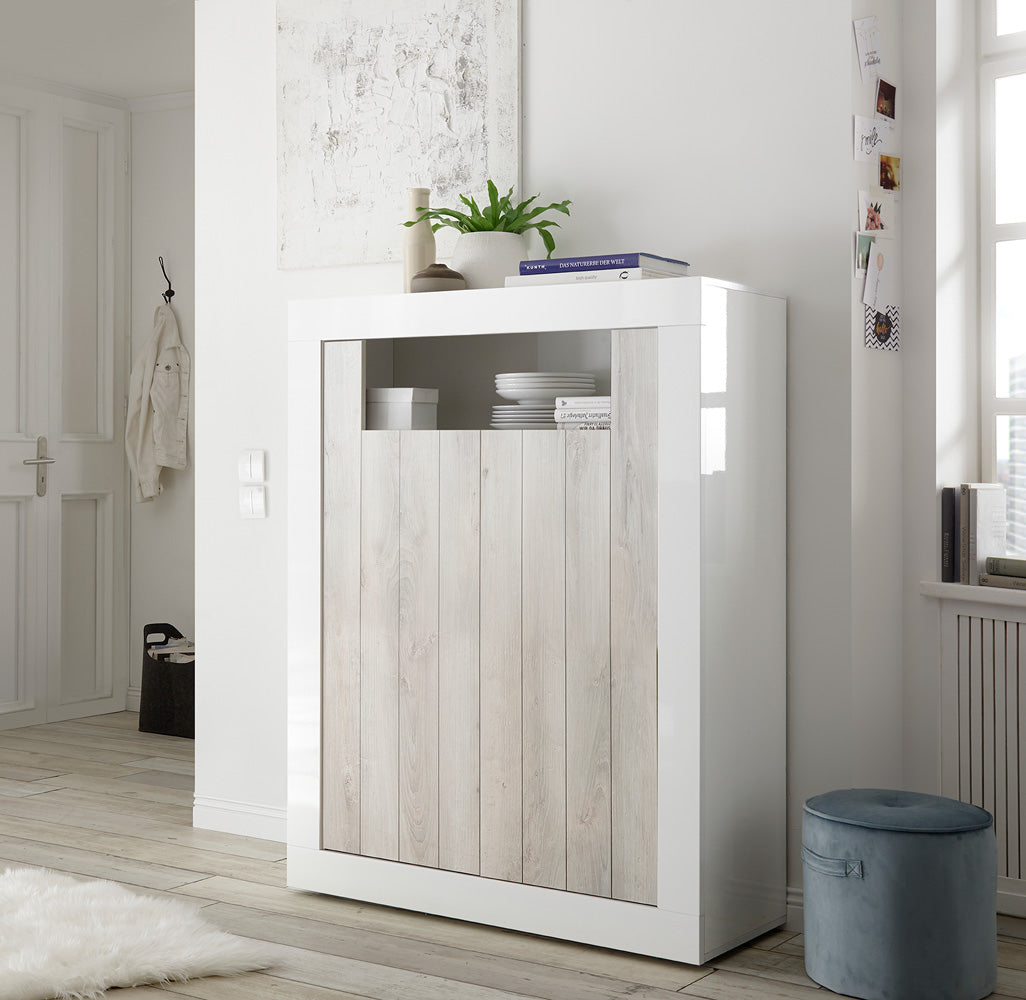 Cassam - Credenza mobile alto 2 ante in legno frontale con doghe cm 110x42x144h - vari colori