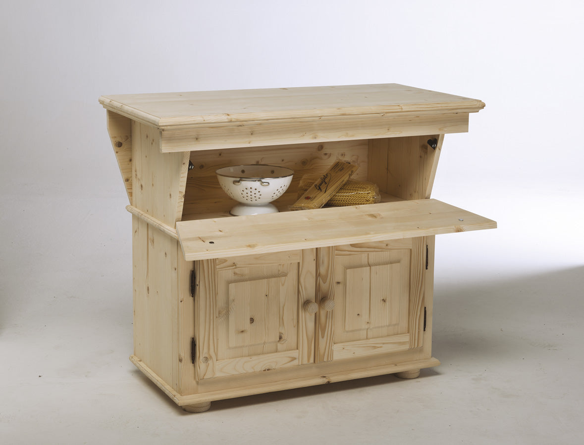 Madia country in legno massello grezzo con due ante e anta a ribalta cm 100x50x86h - immagine 2